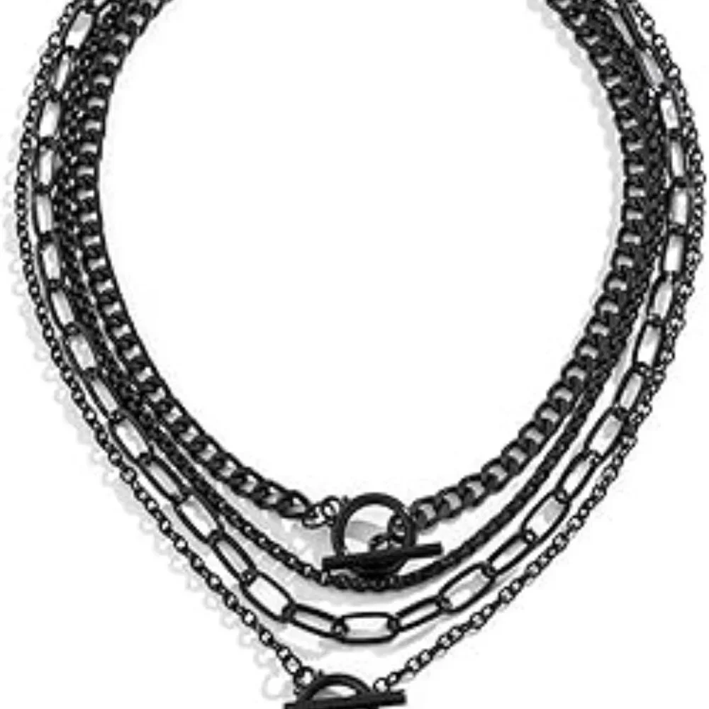 Punk Chunky Black Layered Necklace Set Fashion‎ Heart Pendant Goth Jewelry